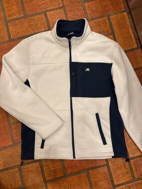 NWT New Balance White & Navy Textured Fleece Zip Jacket